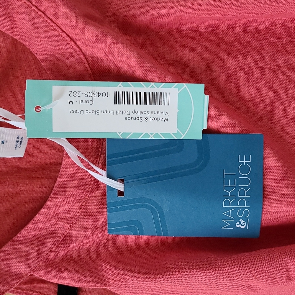Market & Spruce Coral Linen Spring Dress Sz. S - Picture 6 of 9